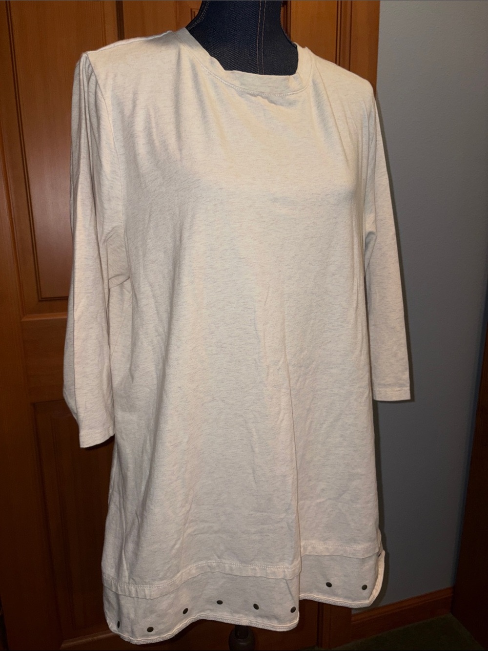 Vintage D&Co Relaxed Cream 3/4 Sleeve Tunic with Layered Embellished Hem